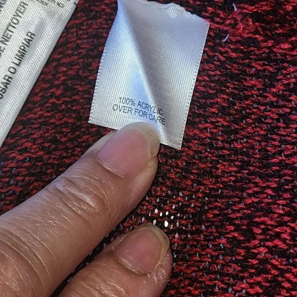 Relativity Sweater Womens Size Large Red Acrylic Fringe Hem Line Short Sleeve - Picture 4 of 9